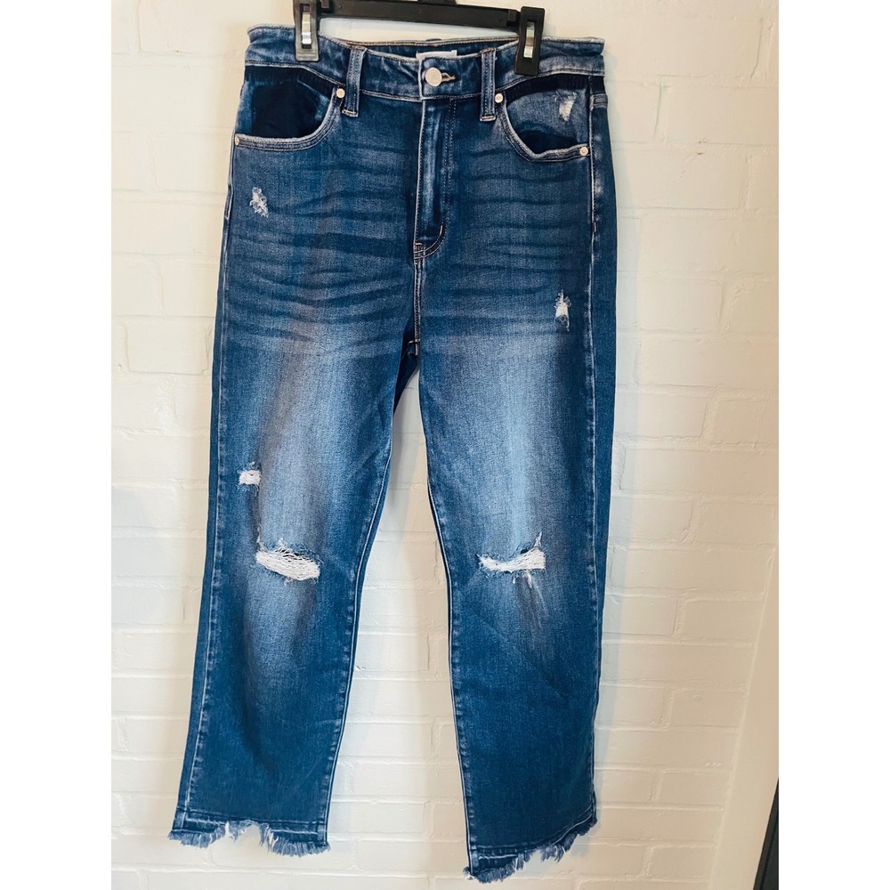 High Rise Slim‎ Straight Jeans Size 9/28 KC9371D Distressed Raw Hem